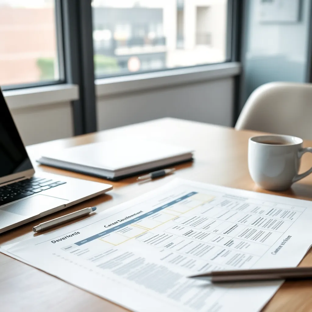Professioneel ontwikkelingsplan document met carrièrepad visualisatie