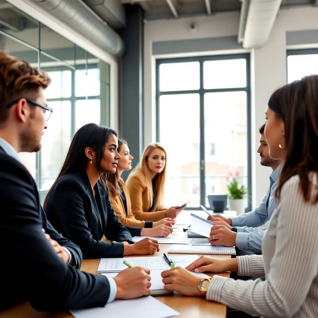 Groep professionals tijdens een salaris onderhandeling training