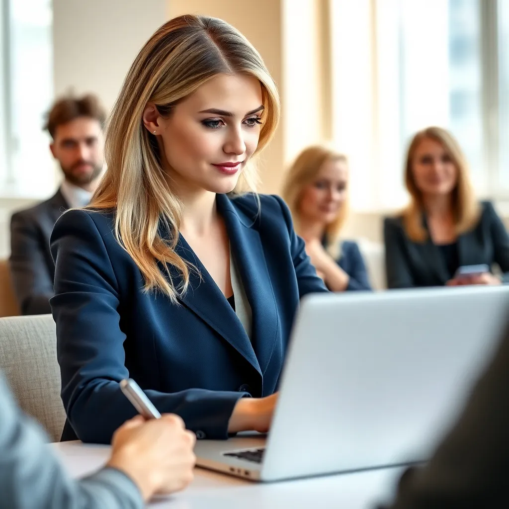 Professionele vrouw die aan haar laptop werkt tijdens een training